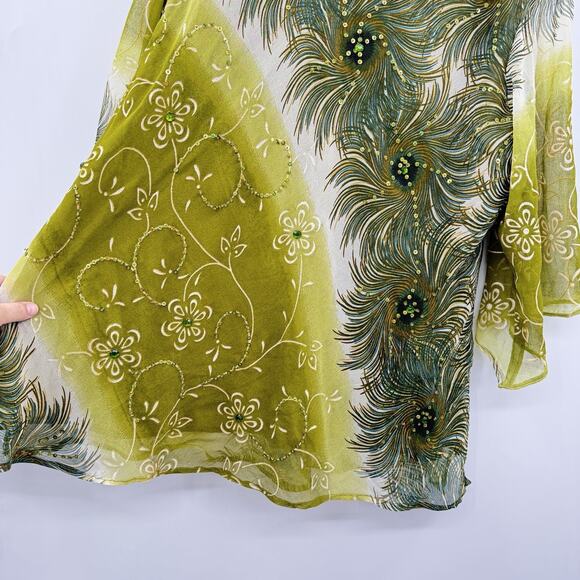 Women's Boho Beaded Flowy Tunic Top Sz 3X Green Fairy Artsy Gypsy Whimsical - Picture 4 of 10